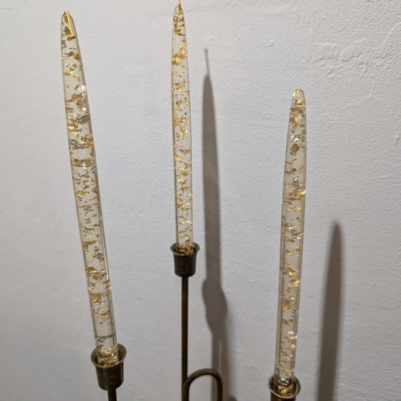 Vintage MCM Lucite Gold Flakes Tapered Candles Miller Candle Co Set of 3 - Picture 11 of 13